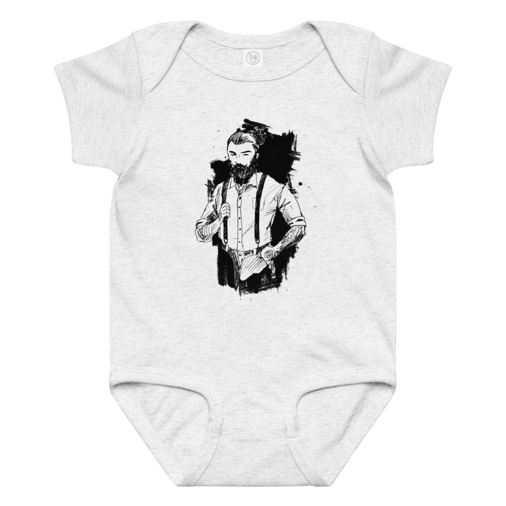 Black & White bearded man suit | Baby Jersey Bodysuit | Rabbit Skins 4424