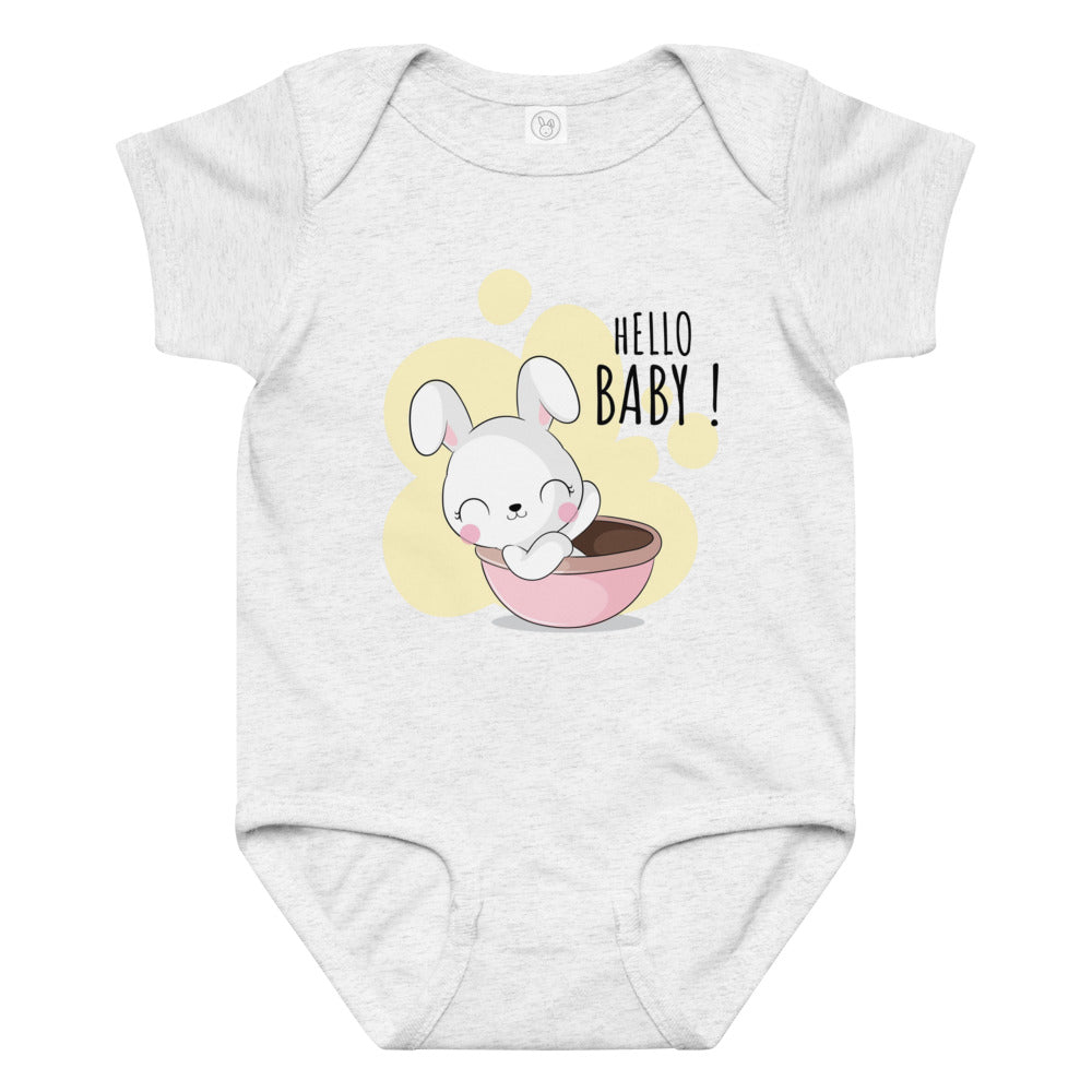 White rabbit - Hello baby | Baby Jersey Bodysuit | Rabbit Skins 4424