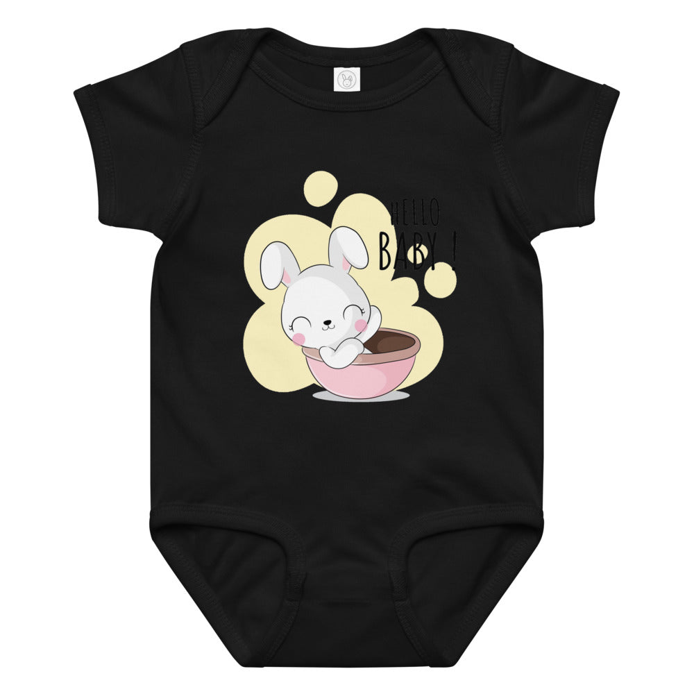 White rabbit - Hello baby | Baby Jersey Bodysuit | Rabbit Skins 4424