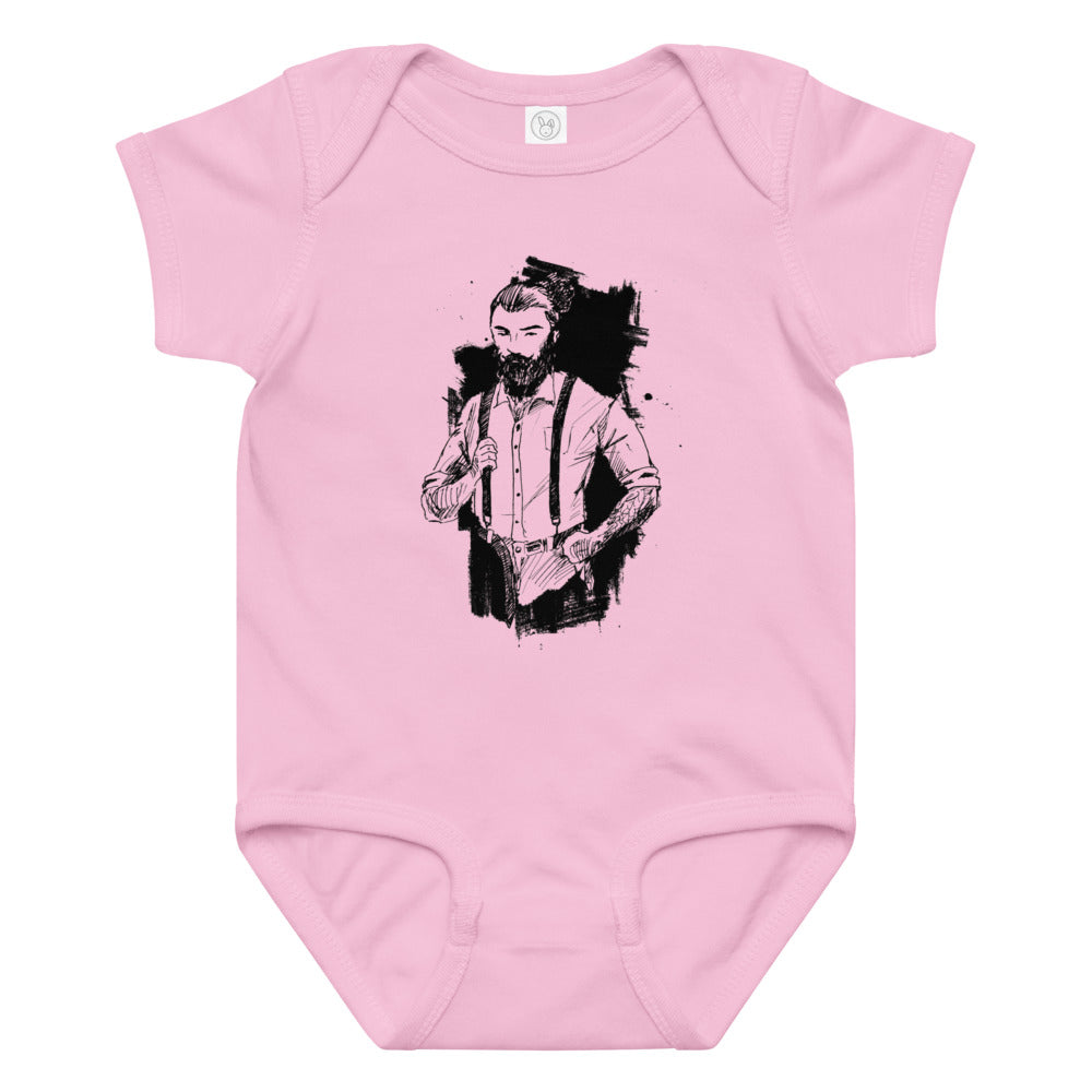 Black & White bearded man suit | Baby Jersey Bodysuit | Rabbit Skins 4424