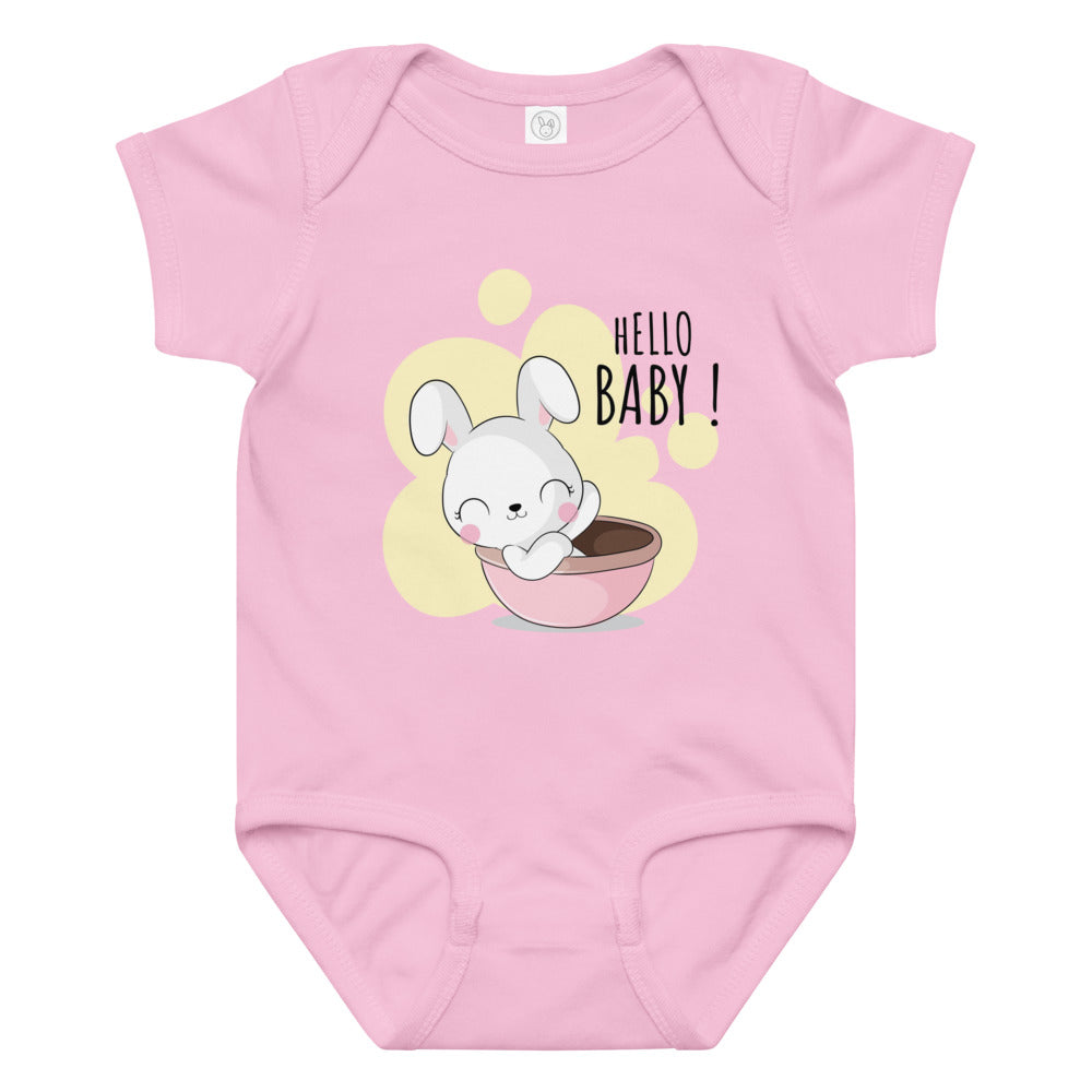 White rabbit - Hello baby | Baby Jersey Bodysuit | Rabbit Skins 4424