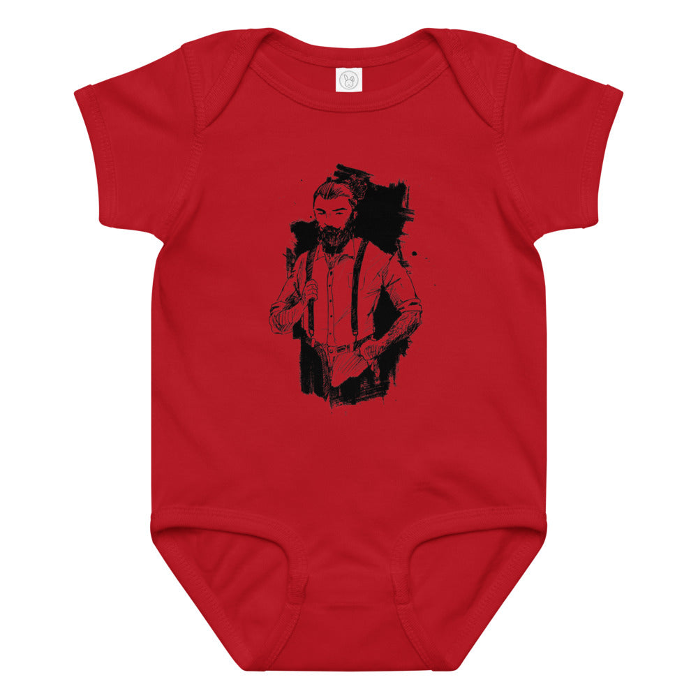 Black & White bearded man suit | Baby Jersey Bodysuit | Rabbit Skins 4424