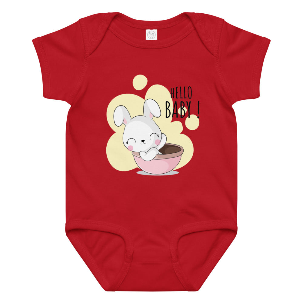 White rabbit - Hello baby | Baby Jersey Bodysuit | Rabbit Skins 4424