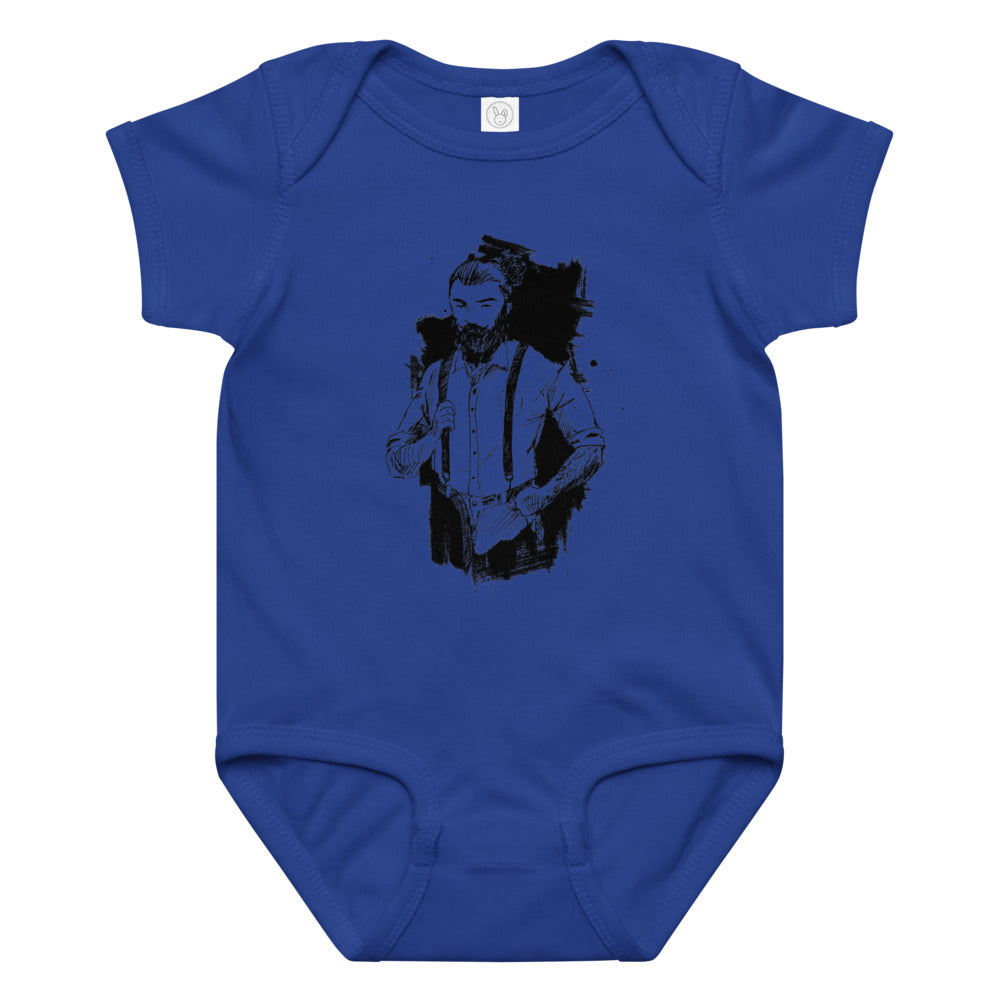 Black & White bearded man suit | Baby Jersey Bodysuit | Rabbit Skins 4424