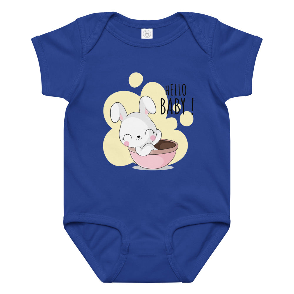 White rabbit - Hello baby | Baby Jersey Bodysuit | Rabbit Skins 4424