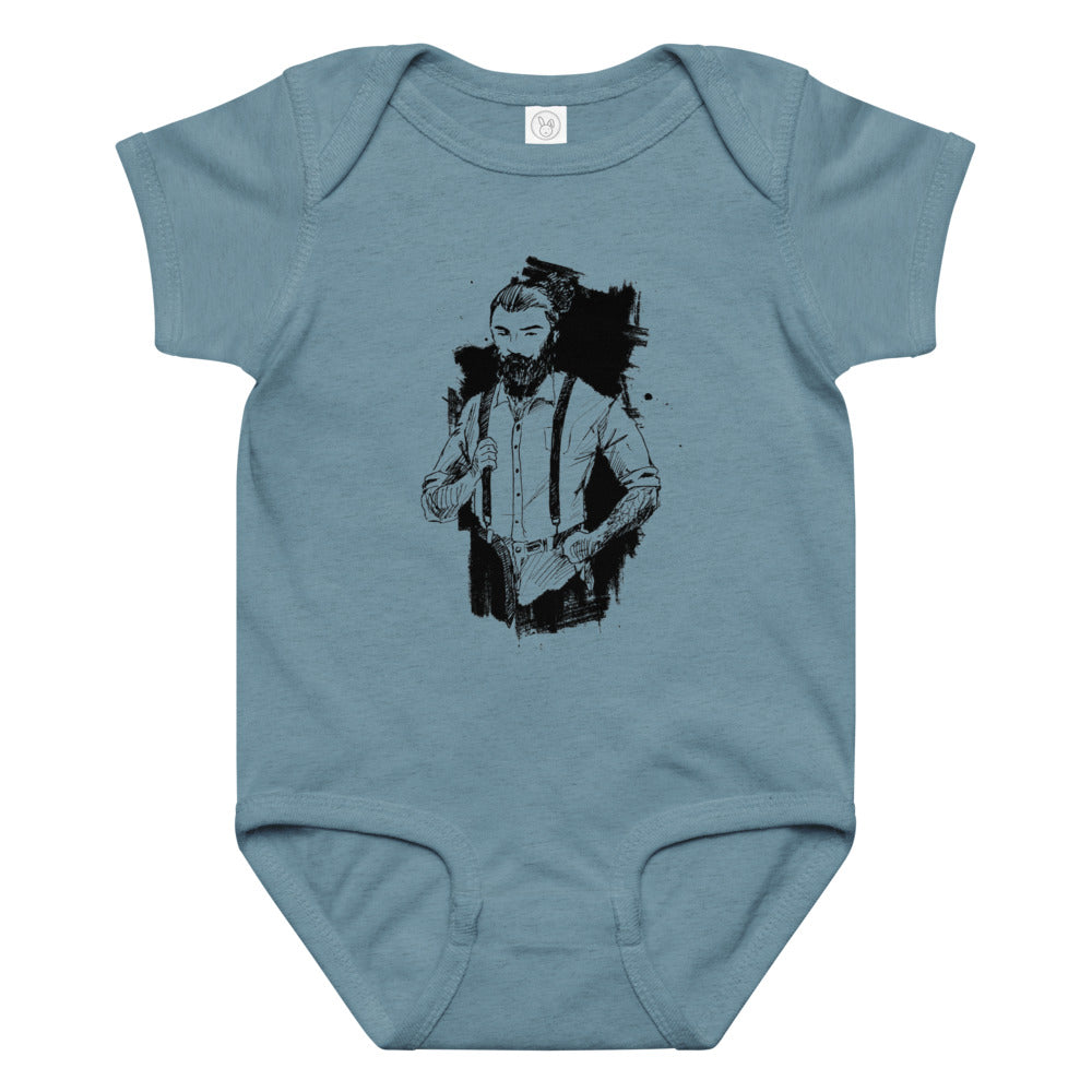Black & White bearded man suit | Baby Jersey Bodysuit | Rabbit Skins 4424