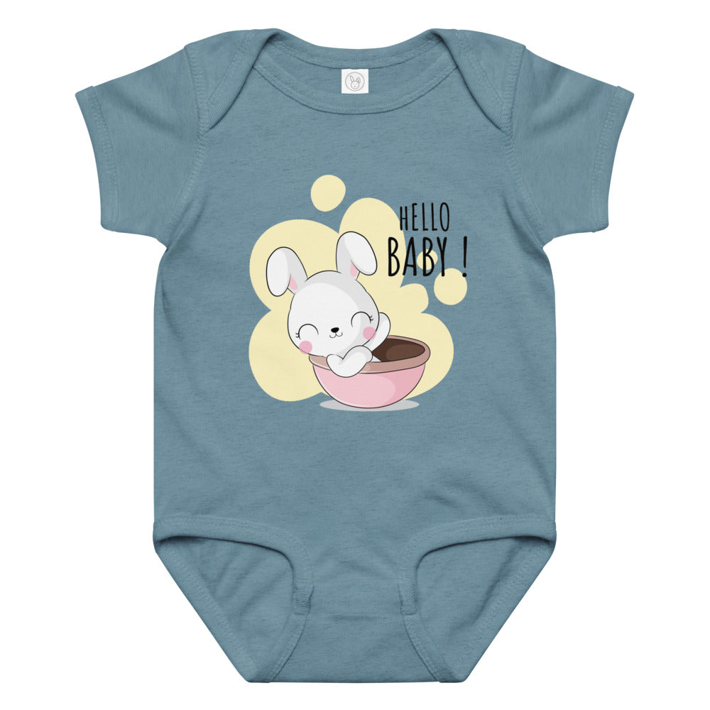 White rabbit - Hello baby | Baby Jersey Bodysuit | Rabbit Skins 4424