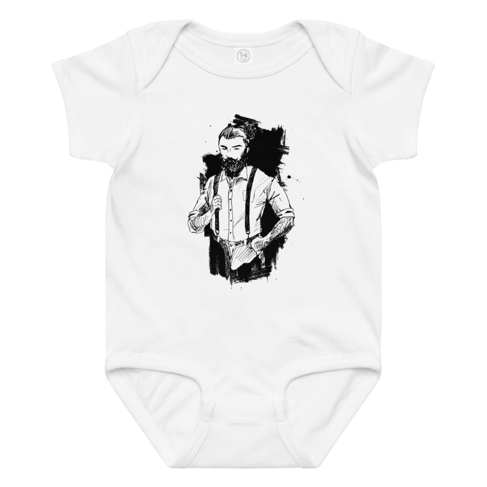 Black & White bearded man suit | Baby Jersey Bodysuit | Rabbit Skins 4424