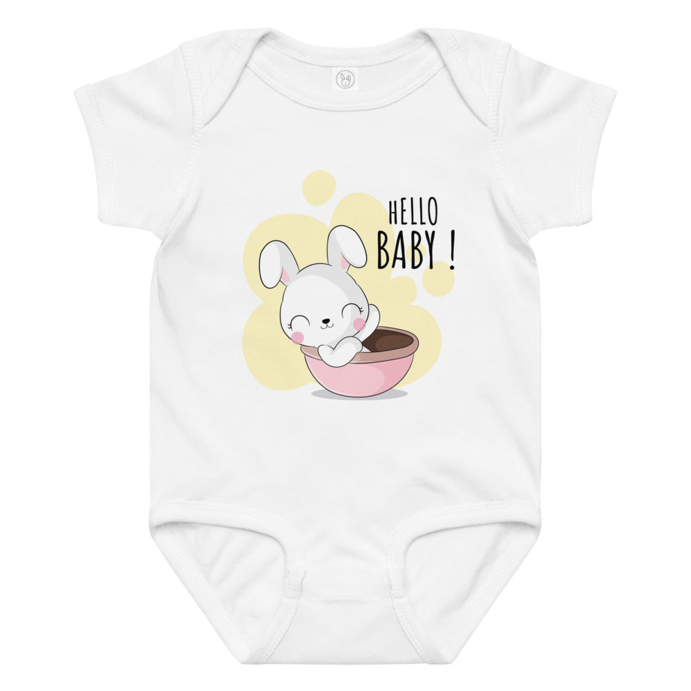 White rabbit - Hello baby | Baby Jersey Bodysuit | Rabbit Skins 4424