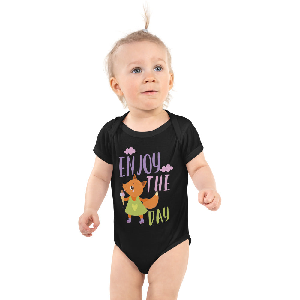 Orange fox - Ẹnoy the day | Baby Short Sleeve Bodysuit | Rabbit Skins 4400