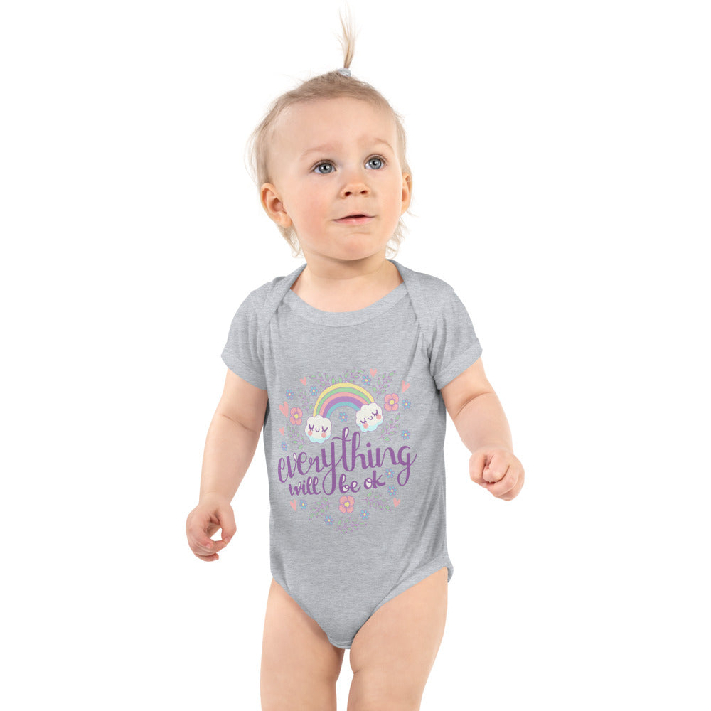 Rainbow - Everything will be ok | Baby Short Sleeve Bodysuit | Rabbit Skins 4400