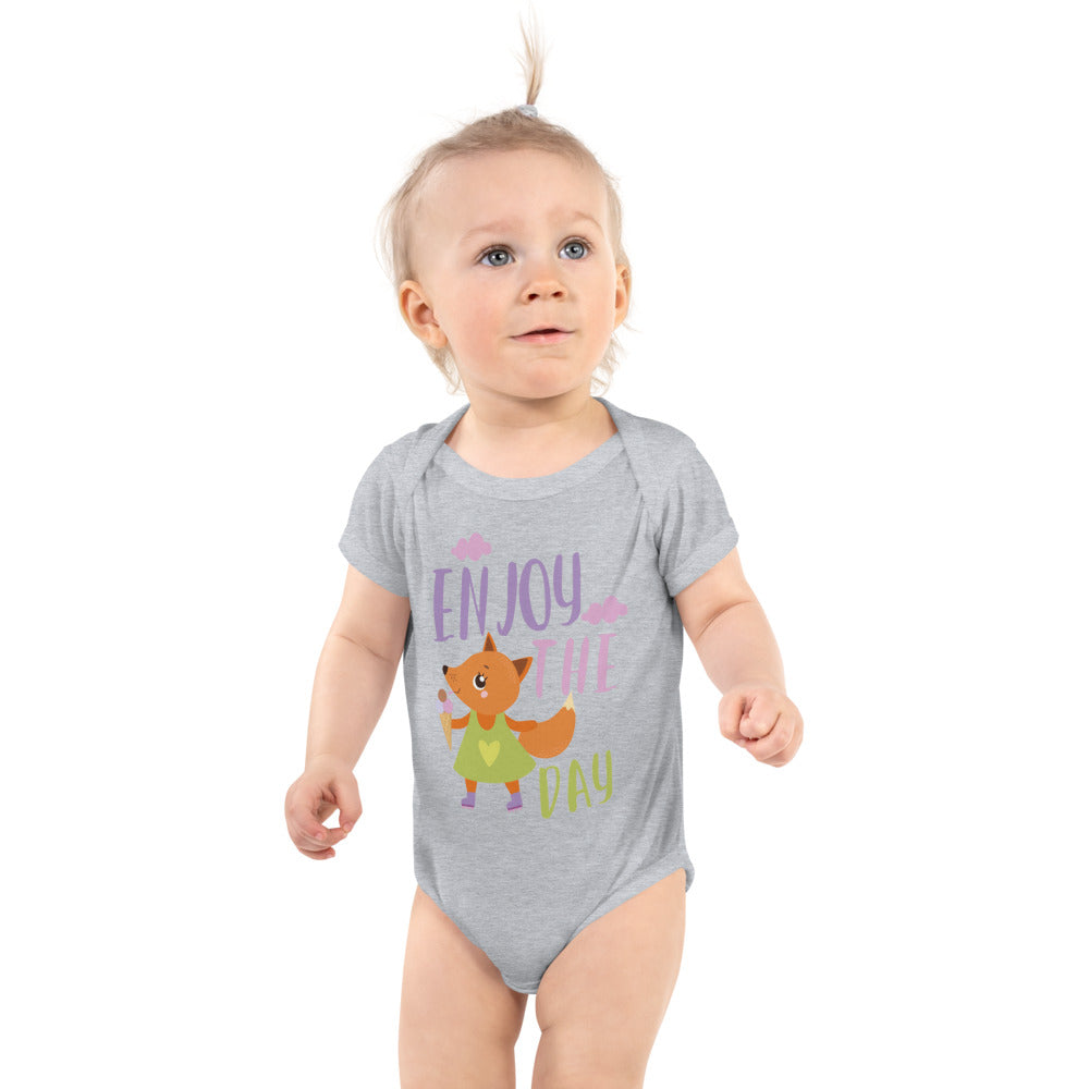 Orange fox - Ẹnoy the day | Baby Short Sleeve Bodysuit | Rabbit Skins 4400