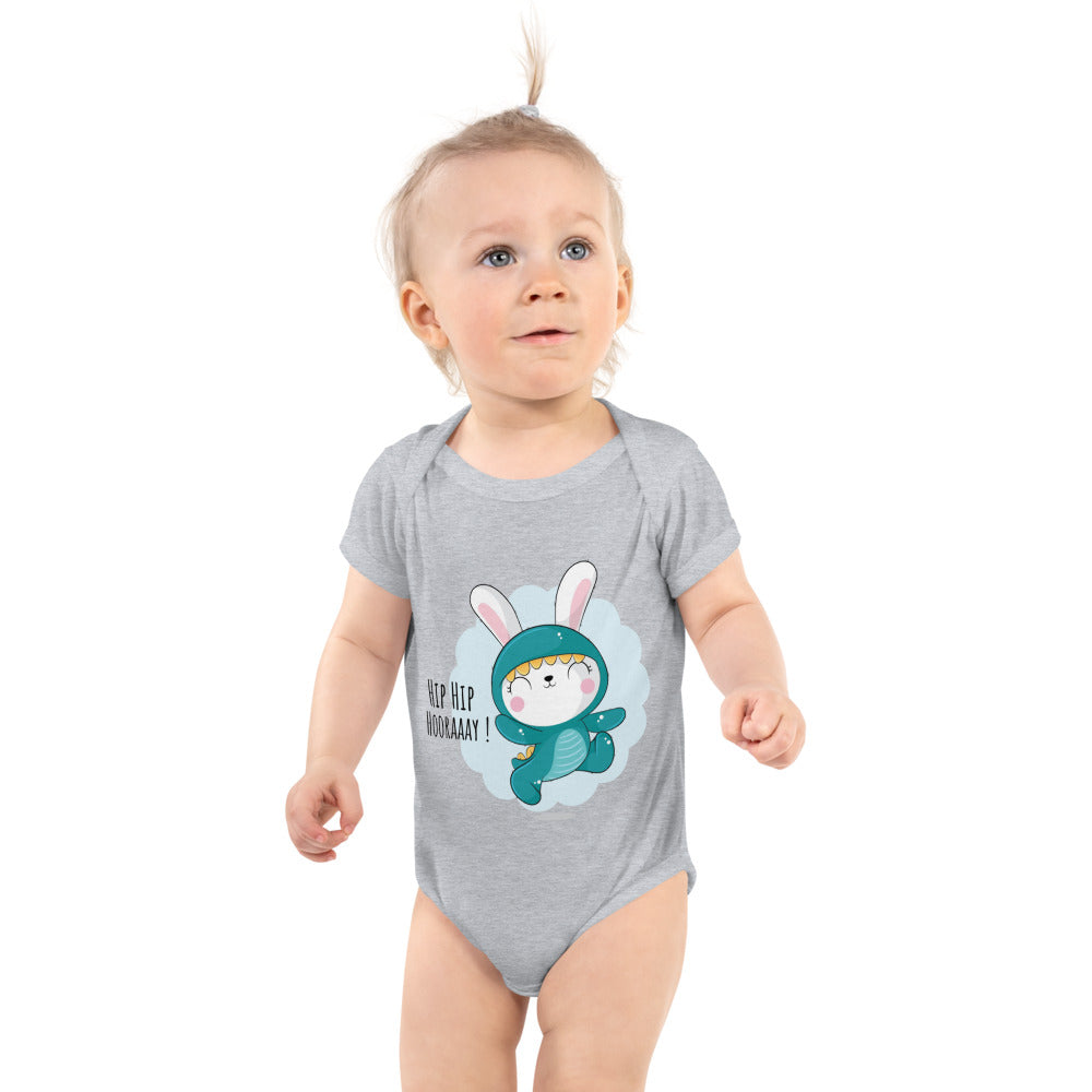 Green rabbit - HIP HIP HOORAAAY | Baby Short Sleeve Bodysuit | Rabbit Skins 4400