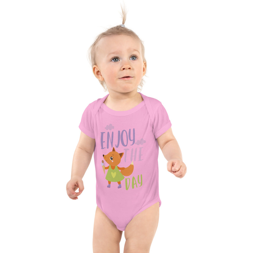 Orange fox - Ẹnoy the day | Baby Short Sleeve Bodysuit | Rabbit Skins 4400
