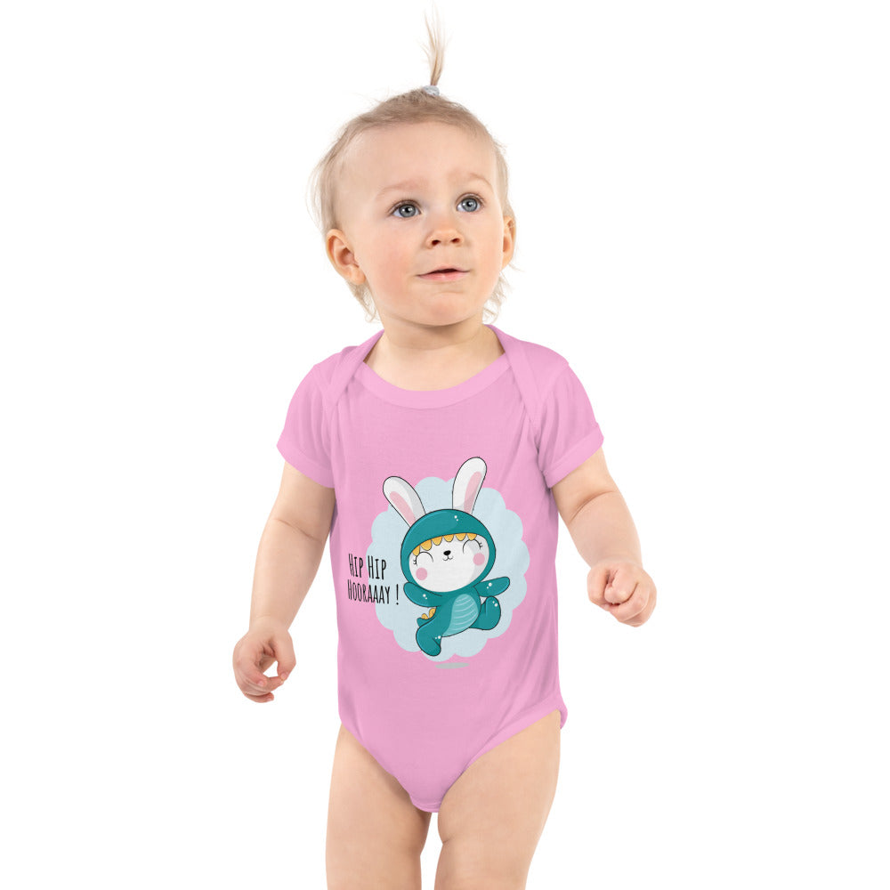 Green rabbit - HIP HIP HOORAAAY | Baby Short Sleeve Bodysuit | Rabbit Skins 4400
