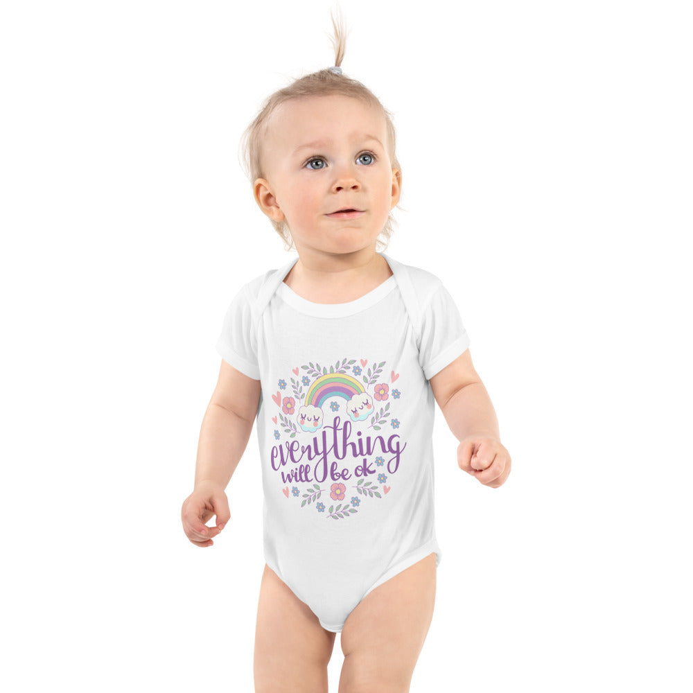 Rainbow - Everything will be ok | Baby Short Sleeve Bodysuit | Rabbit Skins 4400