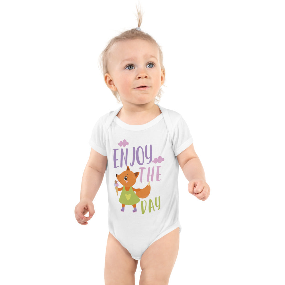 Orange fox - Ẹnoy the day | Baby Short Sleeve Bodysuit | Rabbit Skins 4400