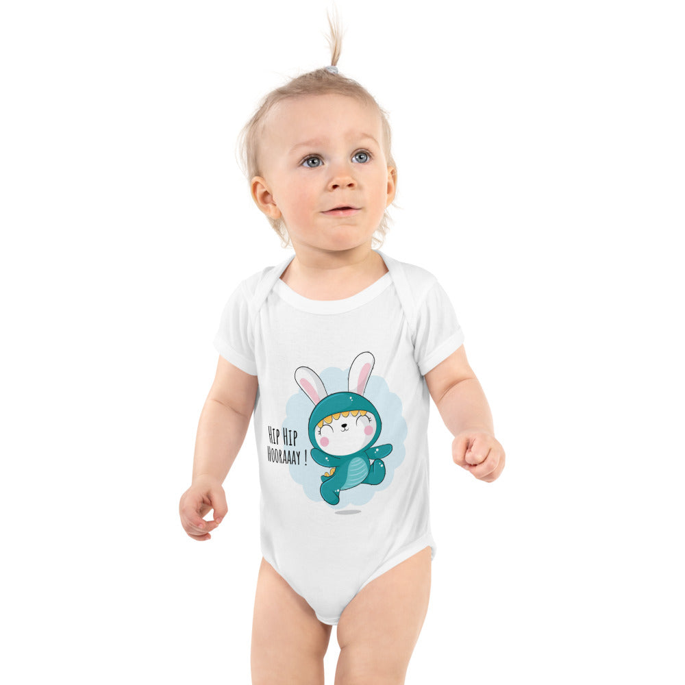 Green rabbit - HIP HIP HOORAAAY | Baby Short Sleeve Bodysuit | Rabbit Skins 4400