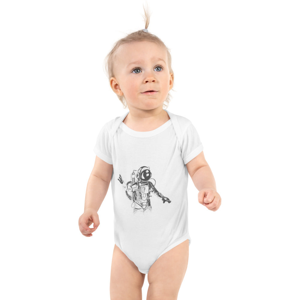 Black & white space travel man | Baby Short Sleeve Bodysuit | Rabbit Skins 4400