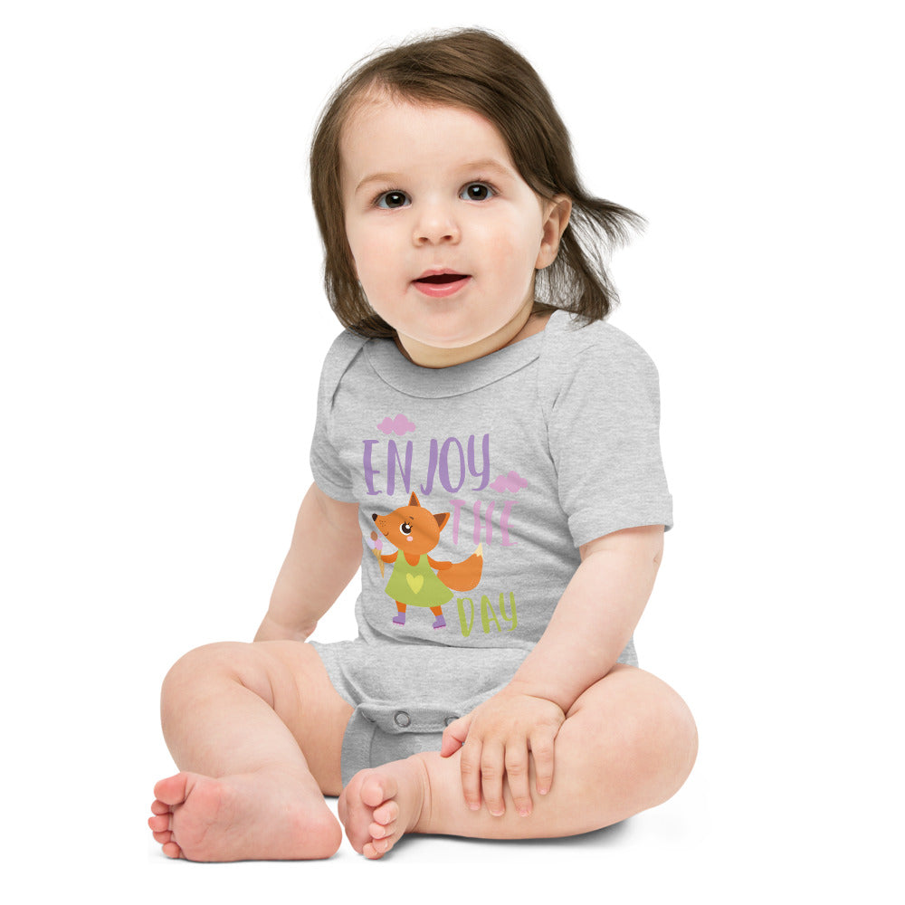 Orange fox - Ẹnoy the day | Baby Short Sleeve One Piece | Bella + Canvas 100B