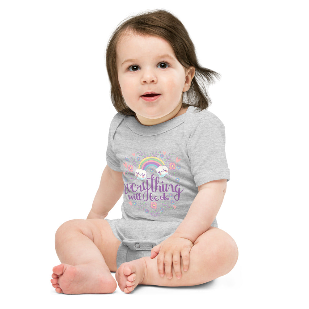 Rainbow - Everything will be ok | Baby Short Sleeve One Piece | Bella + Canvas 100B
