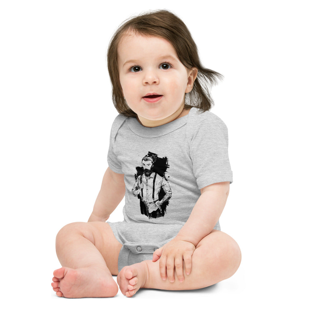 Black & White bearded man suit | Baby Short Sleeve One Piece | Bella + Canvas 100B