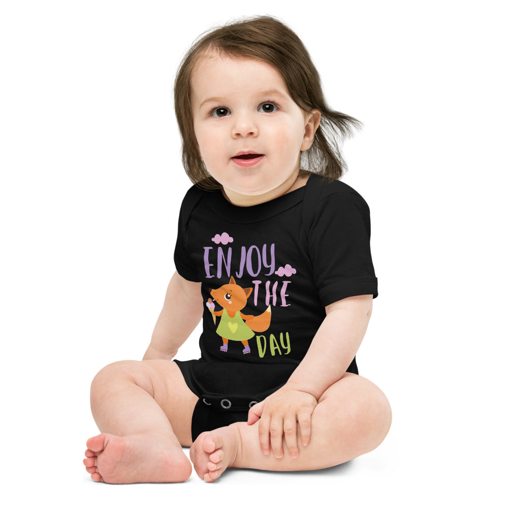 Orange fox - Ẹnoy the day | Baby Short Sleeve One Piece | Bella + Canvas 100B