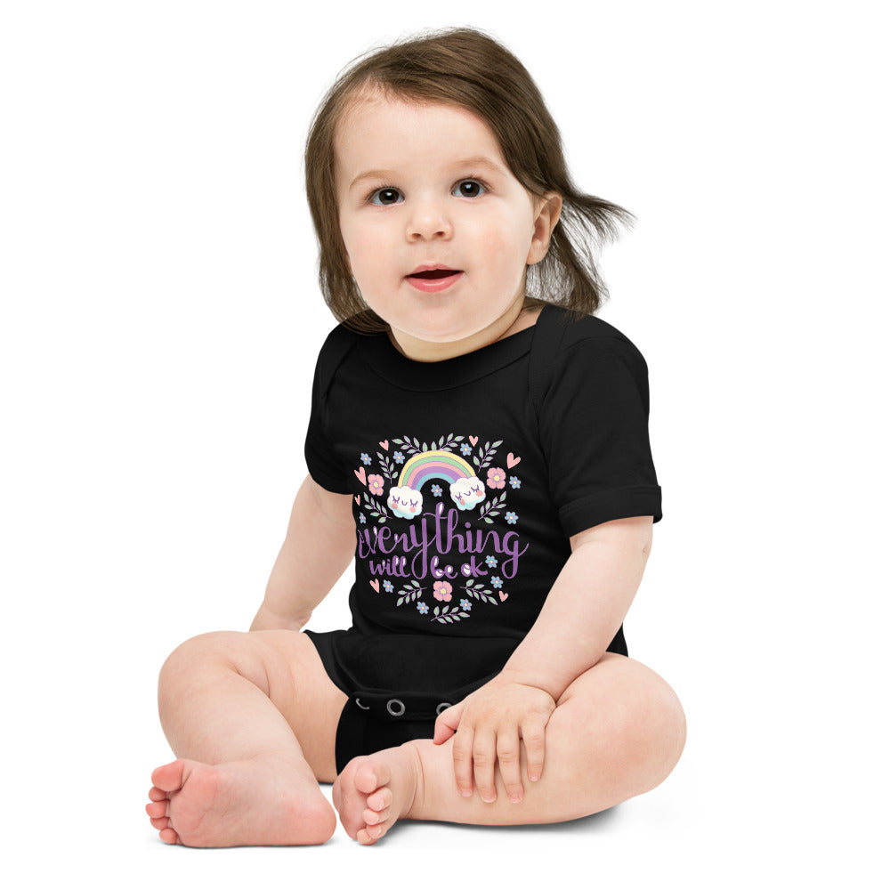 Rainbow - Everything will be ok | Baby Short Sleeve One Piece | Bella + Canvas 100B