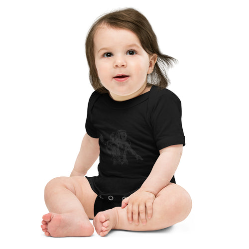 Black & white space travel man | Baby Short Sleeve One Piece | Bella + Canvas 100B