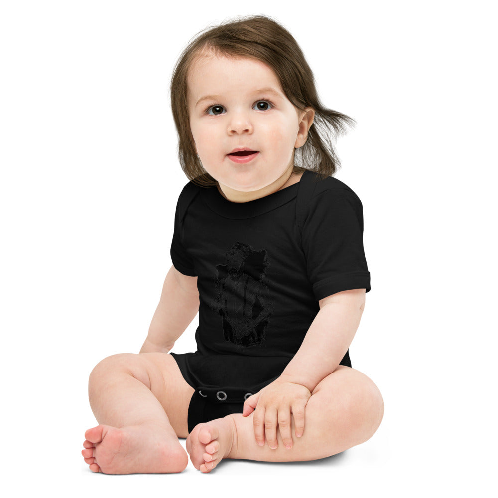 Black & White bearded man suit | Baby Short Sleeve One Piece | Bella + Canvas 100B