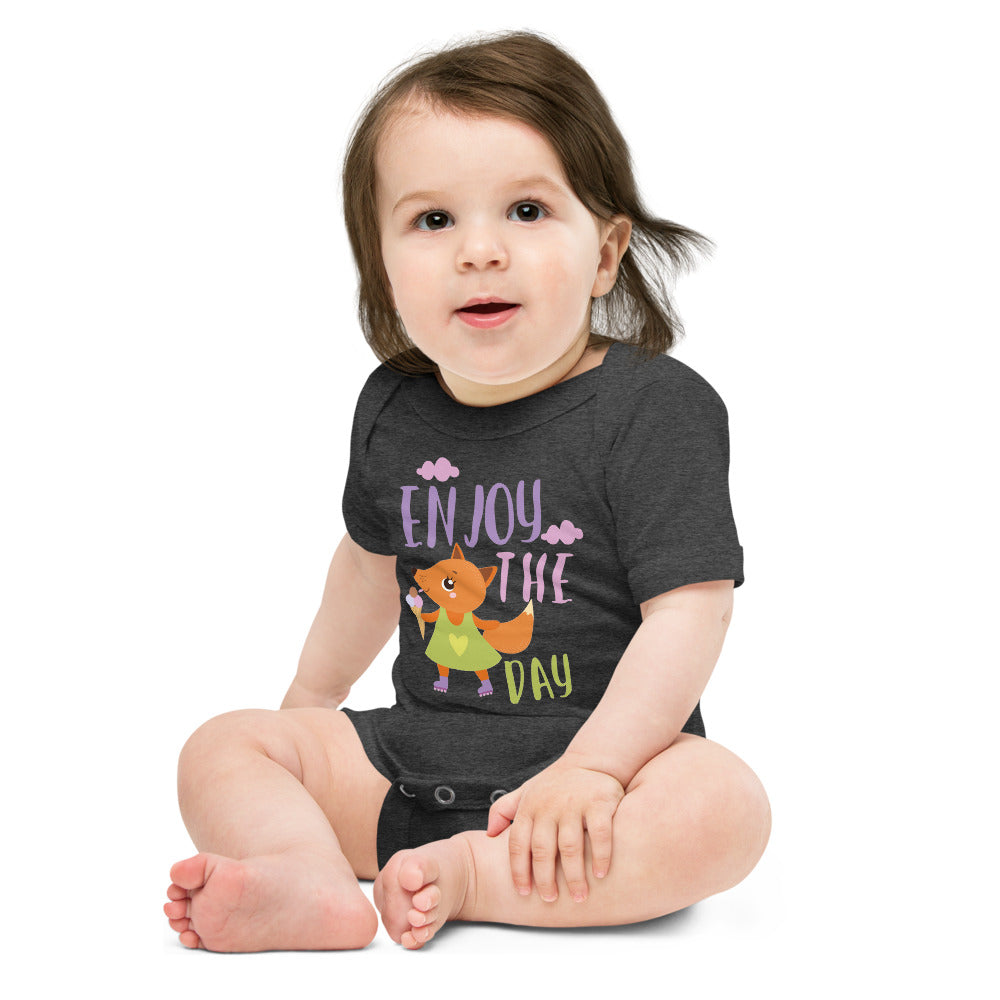 Orange fox - Ẹnoy the day | Baby Short Sleeve One Piece | Bella + Canvas 100B