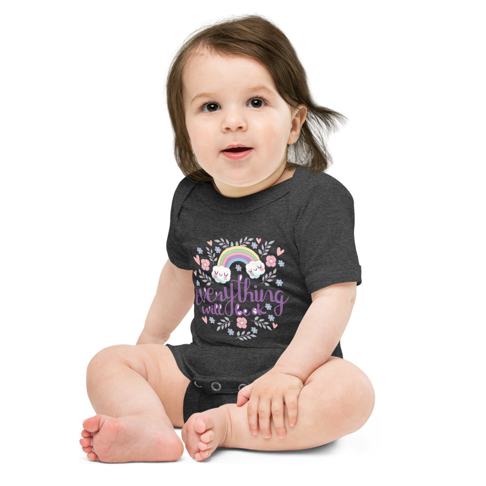 Rainbow - Everything will be ok | Baby Short Sleeve One Piece | Bella + Canvas 100B