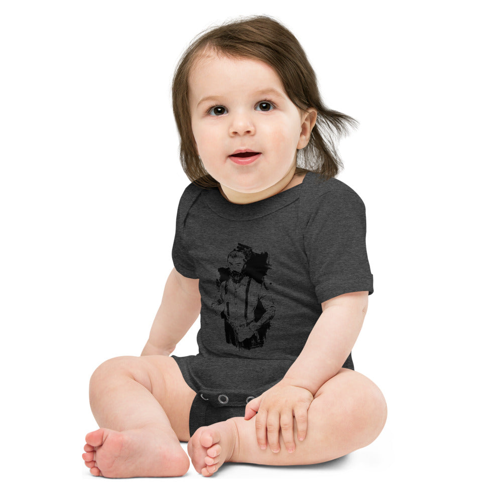 Black & White bearded man suit | Baby Short Sleeve One Piece | Bella + Canvas 100B