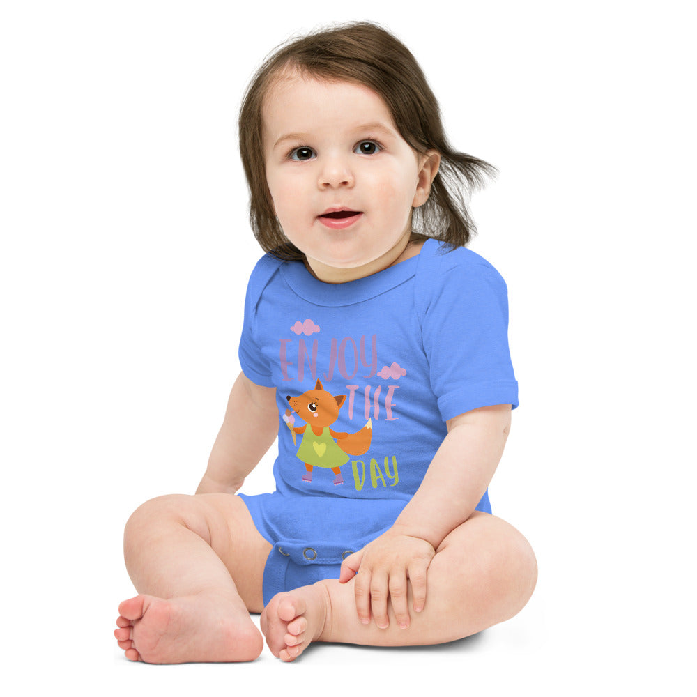 Orange fox - Ẹnoy the day | Baby Short Sleeve One Piece | Bella + Canvas 100B