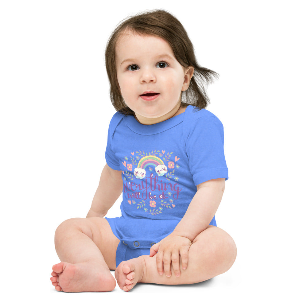 Rainbow - Everything will be ok | Baby Short Sleeve One Piece | Bella + Canvas 100B
