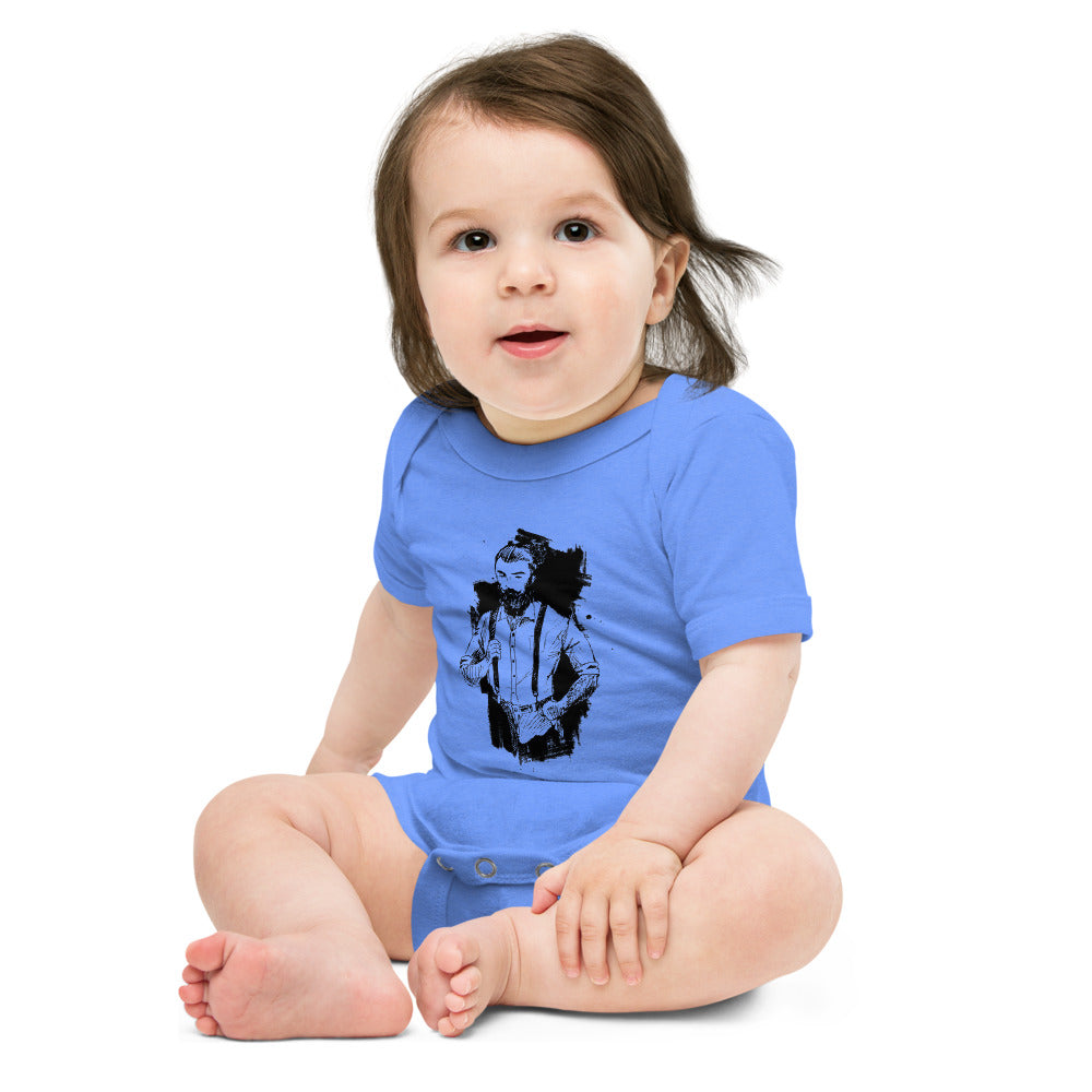 Black & White bearded man suit | Baby Short Sleeve One Piece | Bella + Canvas 100B