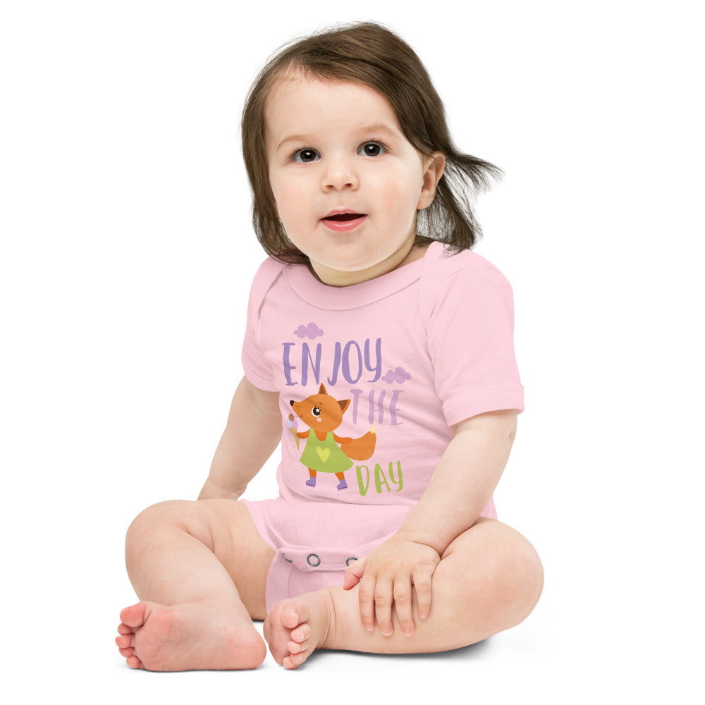 Orange fox - Ẹnoy the day | Baby Short Sleeve One Piece | Bella + Canvas 100B