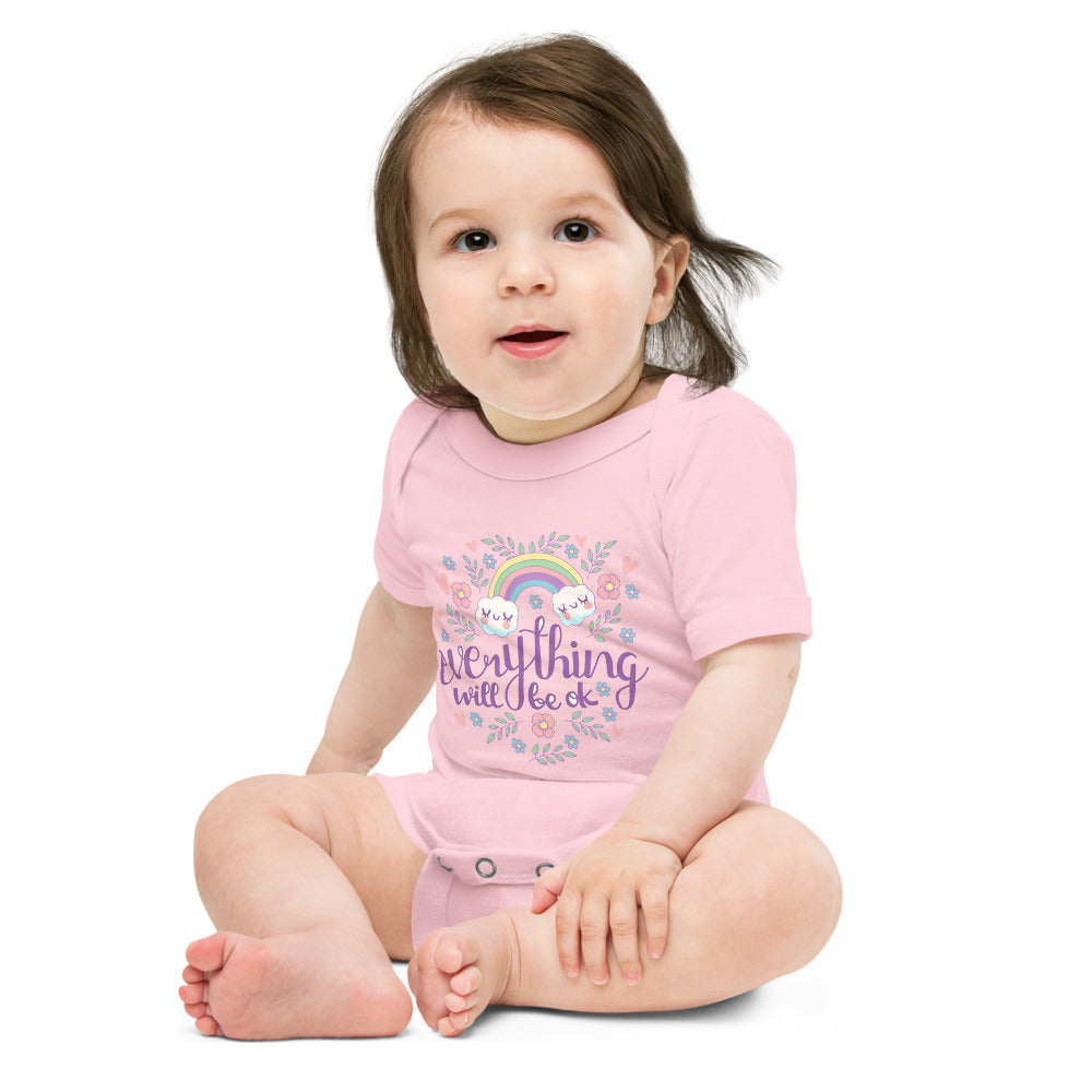 Rainbow - Everything will be ok | Baby Short Sleeve One Piece | Bella + Canvas 100B