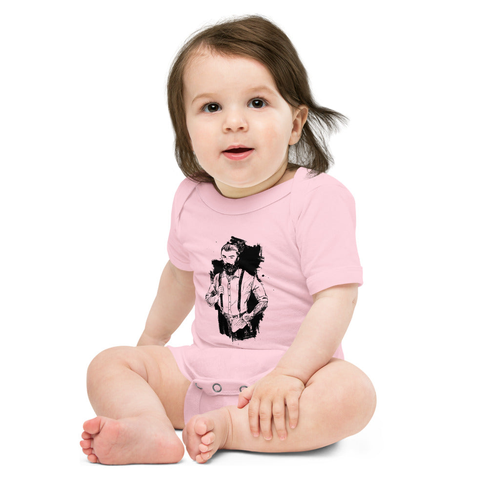 Black & White bearded man suit | Baby Short Sleeve One Piece | Bella + Canvas 100B