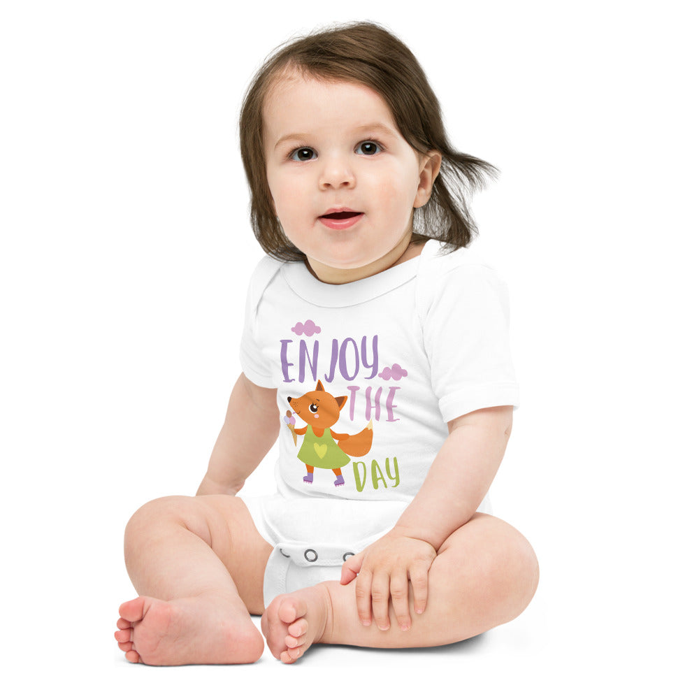 Orange fox - Ẹnoy the day | Baby Short Sleeve One Piece | Bella + Canvas 100B