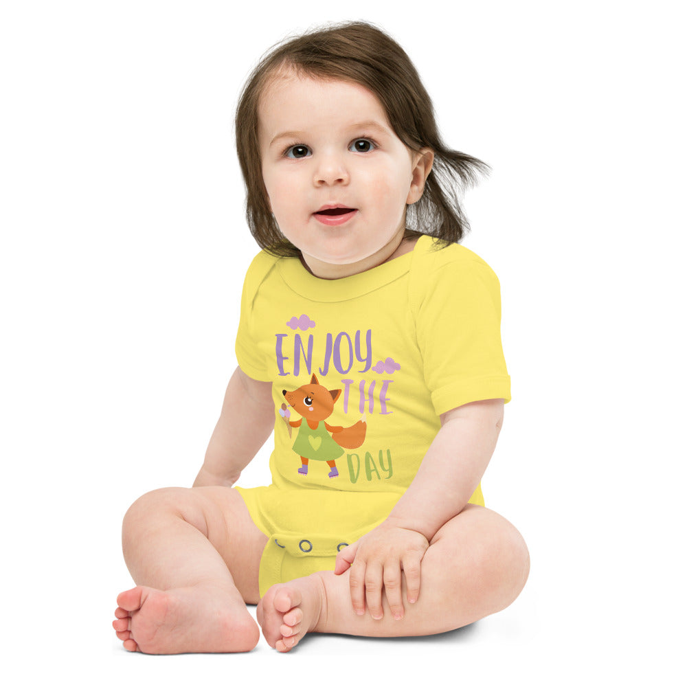 Orange fox - Ẹnoy the day | Baby Short Sleeve One Piece | Bella + Canvas 100B
