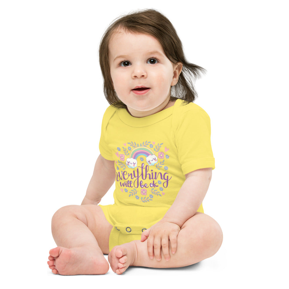 Rainbow - Everything will be ok | Baby Short Sleeve One Piece | Bella + Canvas 100B