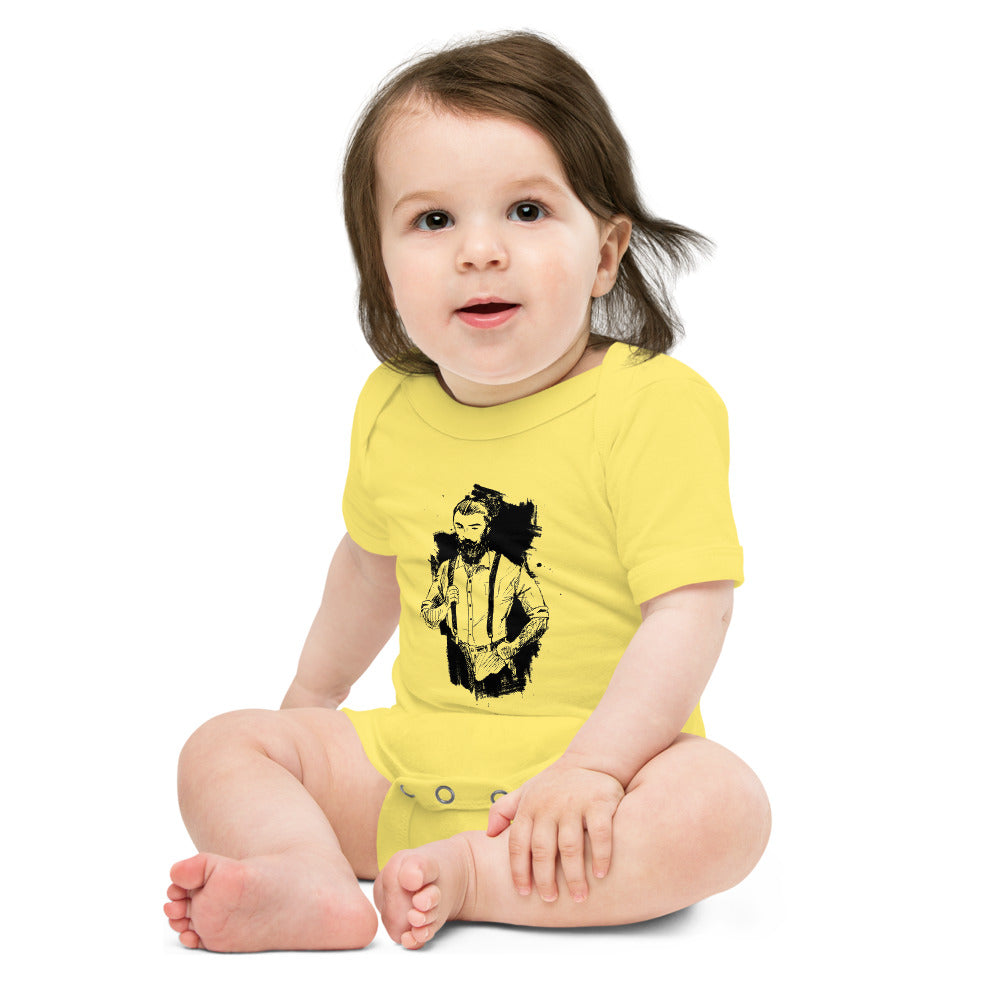 Black & White bearded man suit | Baby Short Sleeve One Piece | Bella + Canvas 100B