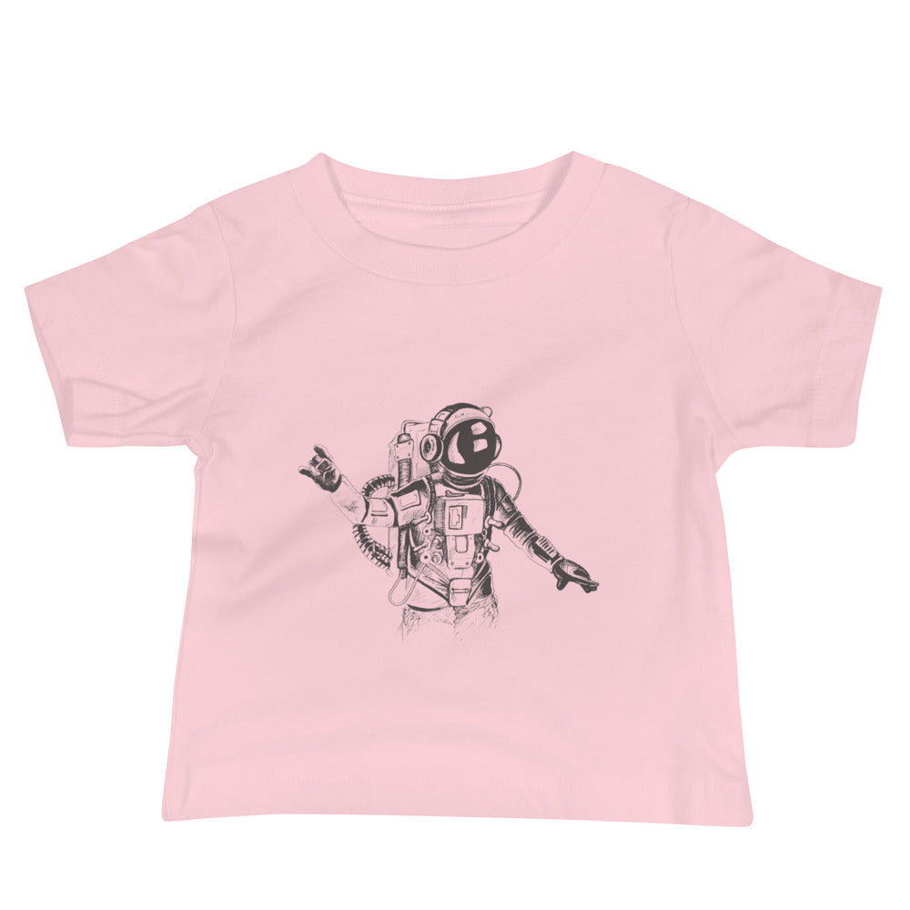 Black & white space travel man | Baby Staple Tee | Bella + Canvas 3001B