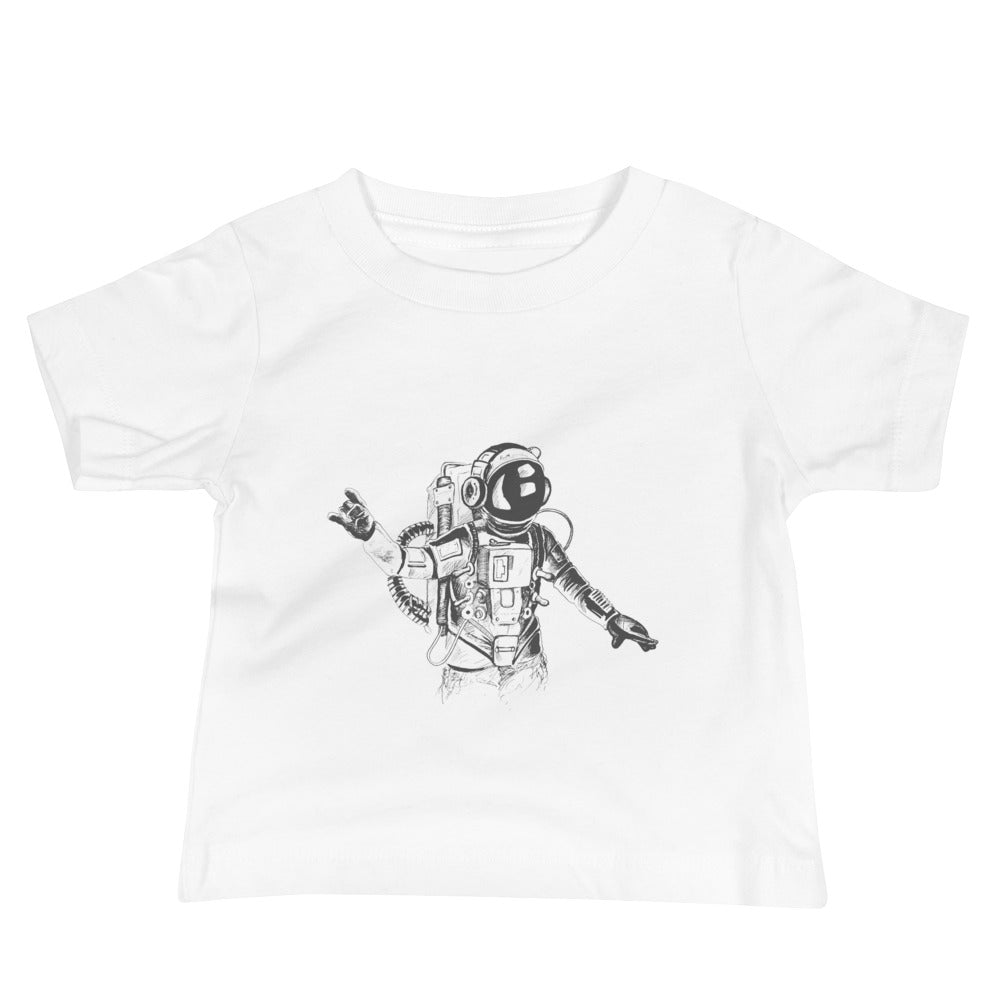 Black & white space travel man | Baby Staple Tee | Bella + Canvas 3001B