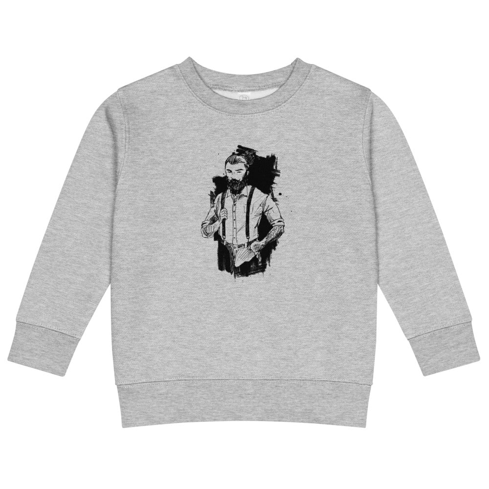 Black & White bearded man suit | Kids Crew Neck Sweatshirt | Rabbit Skins 3317