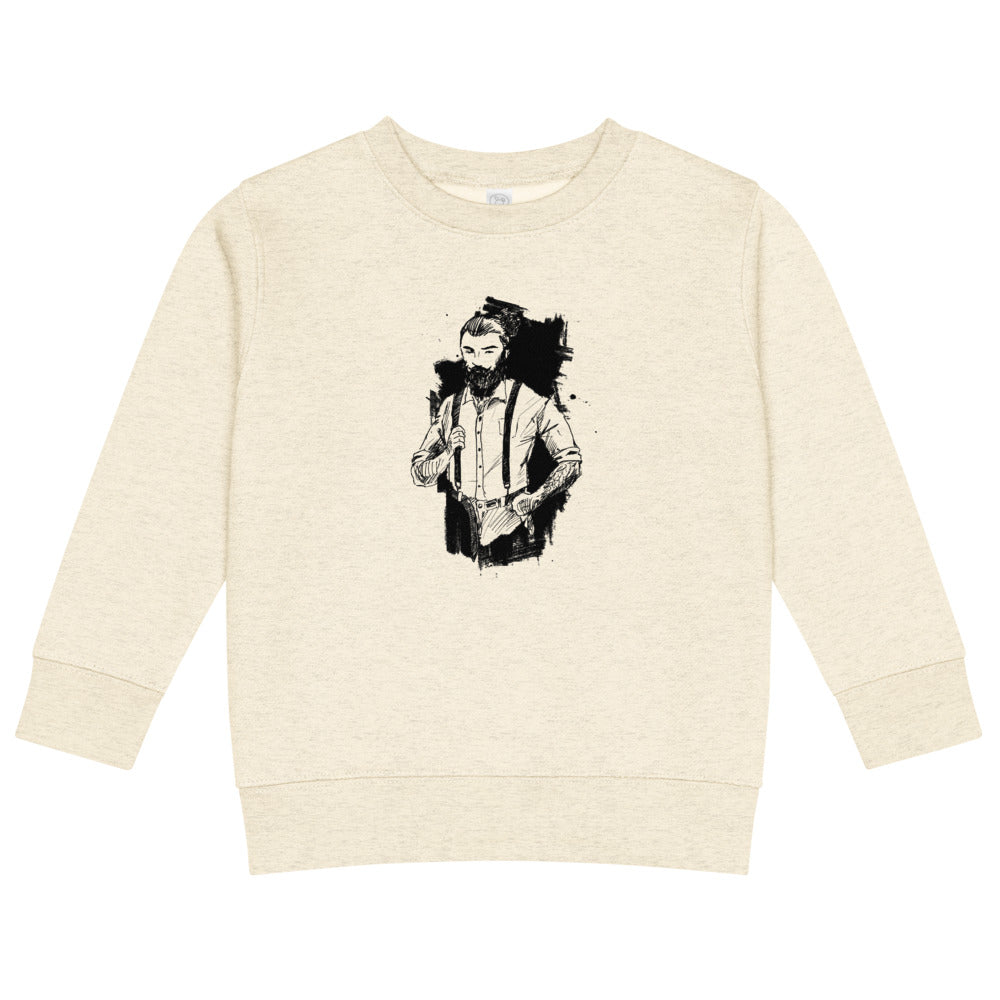 Black & White bearded man suit | Kids Crew Neck Sweatshirt | Rabbit Skins 3317