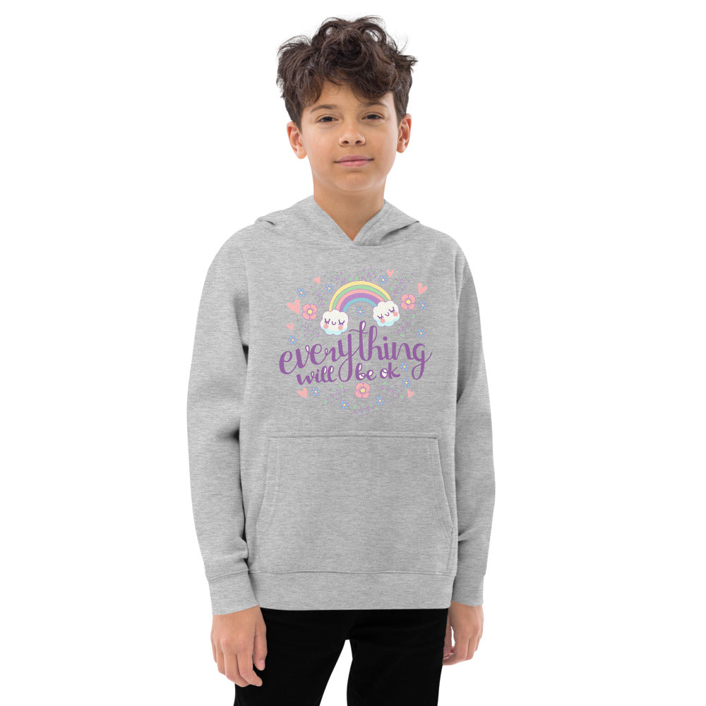 Rainbow - Everything will be ok | Kids Fleece Hoodie | Cotton Heritage Y2550