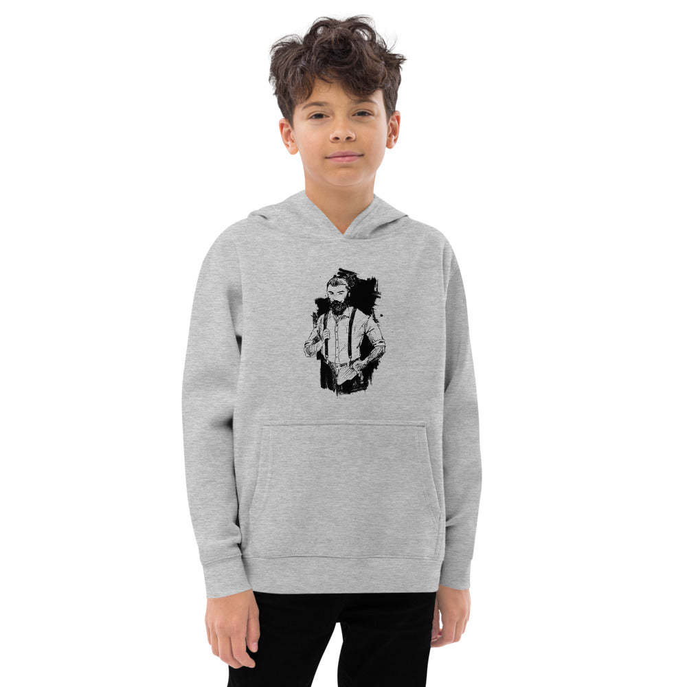 Black & White bearded man suit | Kids Fleece Hoodie | Cotton Heritage Y2550