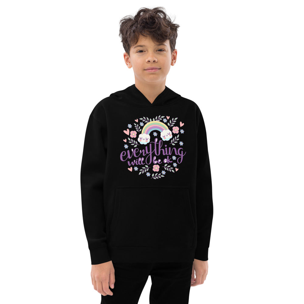 Rainbow - Everything will be ok | Kids Fleece Hoodie | Cotton Heritage Y2550